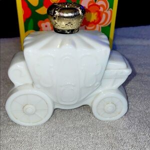 White Carriage Shaped Perfume Bottle with Gold Crown
